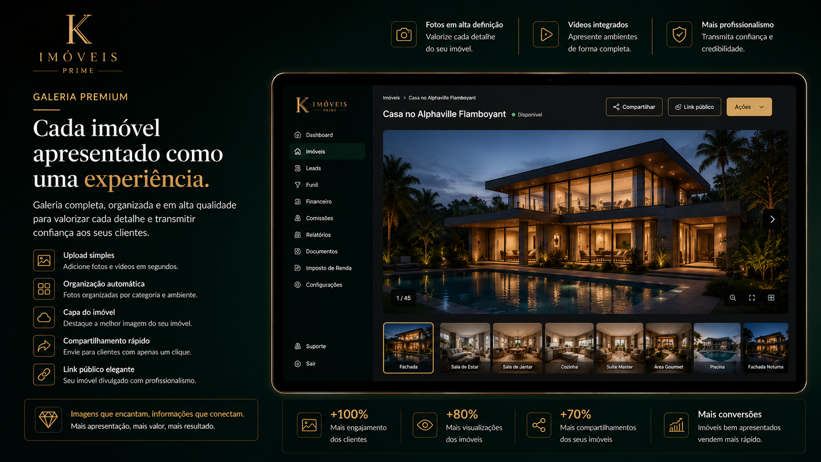Slide de galeria premium com imóvel de luxo em destaque.