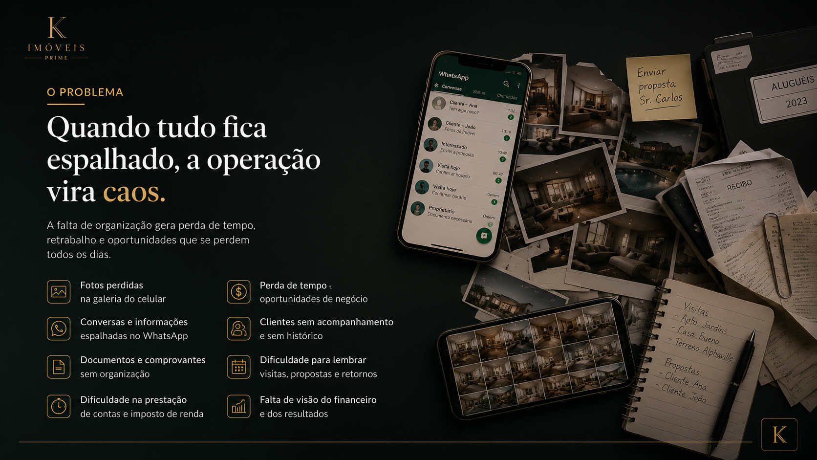 Slide sobre o problema da desorganização em imobiliárias.
